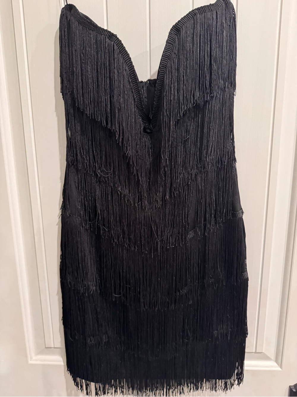 Symphony Black Strapless Fringe Party Dress